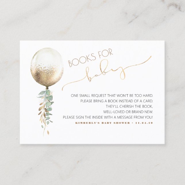 Carte De Visite Demande de baby shower - Gold Balloon Greenery Gar (Devant)