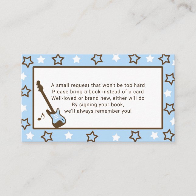 Carte De Visite Demande de livre de baby shower de Rockstar - bleu (Devant)