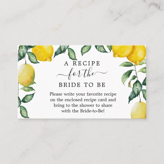 Carte De Visite Demande de recette pour Fête de l'mariée Citron ve (Devant)
