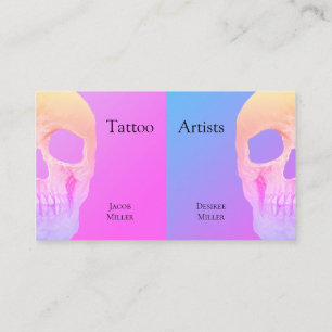 Carte De Visite Demi-crâne gothique Rose bleu violet Tattoo Shop B