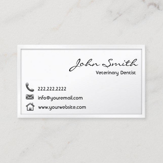 Carte De Visite Dentaire blanc minimal de dentiste vétérinaire (Devant)