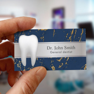 Carte De Visite Dental Modern Marine Gold Marble Argent Dentiste