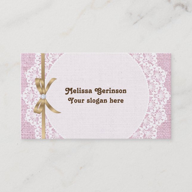 Carte De Visite Dentelle blanche et burlap rose (Devant)