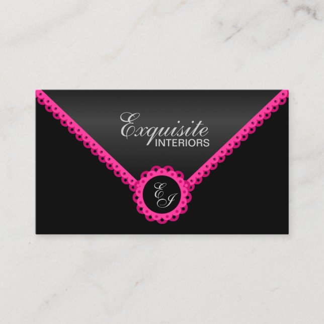 Carte De Visite Dentelle chic de roses indien et monogramme noir (Devant)