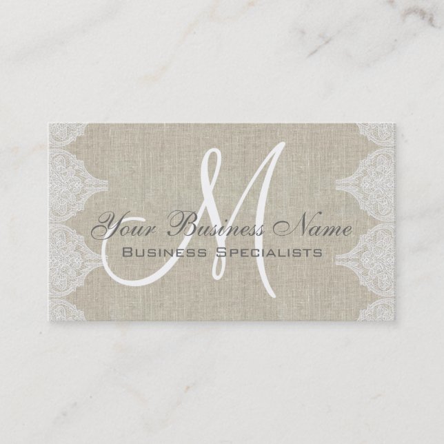 Carte De Visite Dentelle de lin Monogramme simple (Devant)