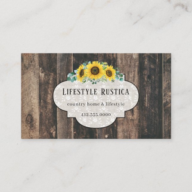 Carte De Visite Dentelle en bois rustique Shabby Grunge Tournesol  (Devant)