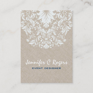 Carte De Visite Dentelle florale blanche en lin beige Concepteur d