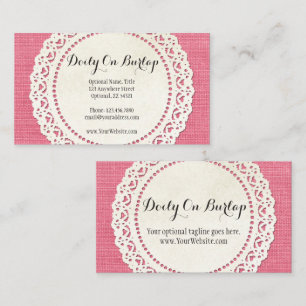 Carte De Visite Dentelle rustique de pays Doily sur Burlap rose ch