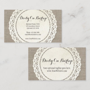 Carte De Visite Dentelle rustique sur Burlap Brown naturel