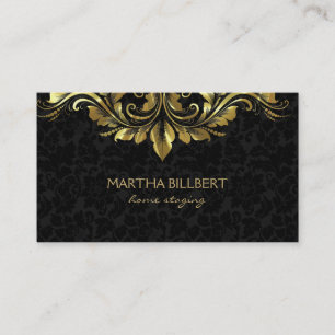 Carte De Visite Dentelle Tourbillonnant Or Sur Damas Noirs Busines