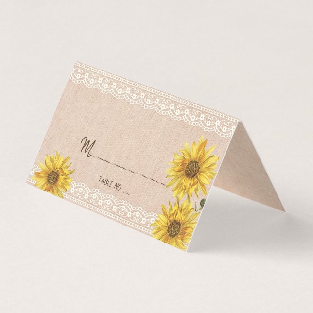 Carte De Visite Dentelles rustiques & Burlap Mariage de tournesols (Devant)