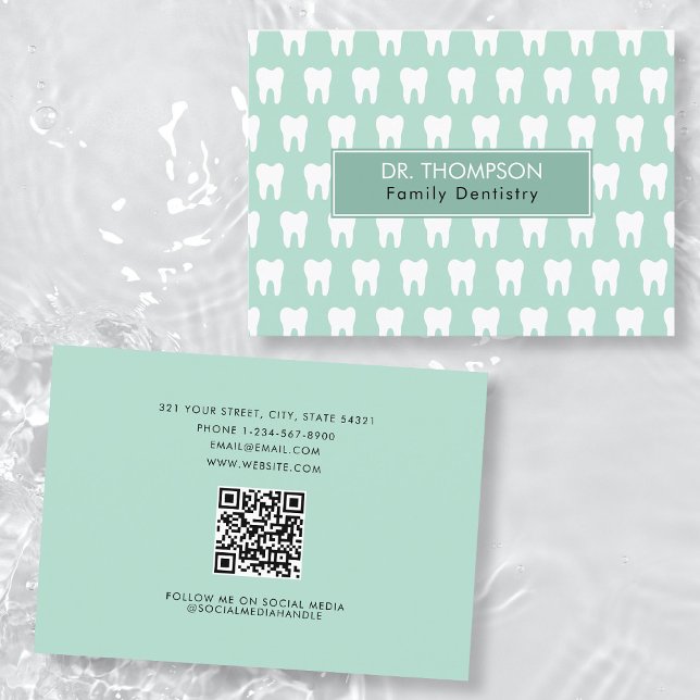Carte De Visite Dentist Dentistra Dentistra QR Code Social Media (Dentist Tooth Logo Dentistry QR Code Social Media Business Card)