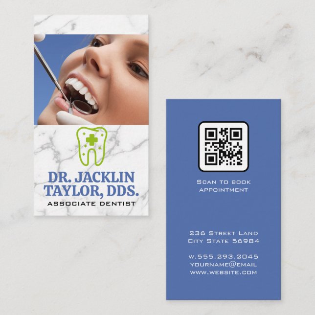Carte De Visite Dentist Inspecter les dents | Logo d'aide dentaire (Devant / Derrière)