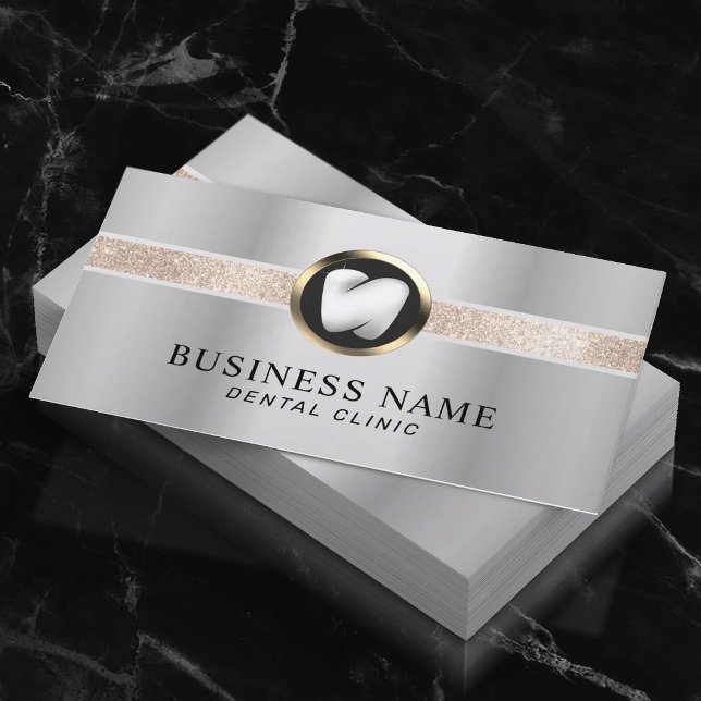 Carte De Visite Dentist Modern Tooth Logo Silver Dental Office (Créateur téléchargé)