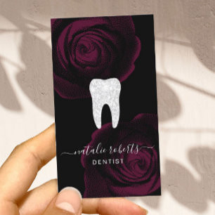 Carte De Visite Dentist Tooth Bourgogne Rouge Floral Dental Office