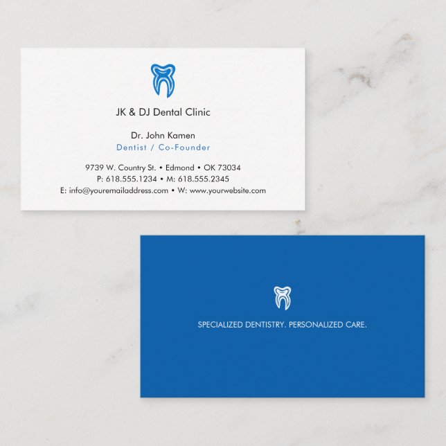 Carte De Visite Dentiste | Clinique dentaire (Devant / Derrière)