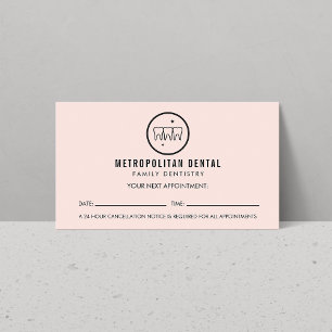 Carte De Visite Dentiste moderne dents Noir logo rose rendez-vous