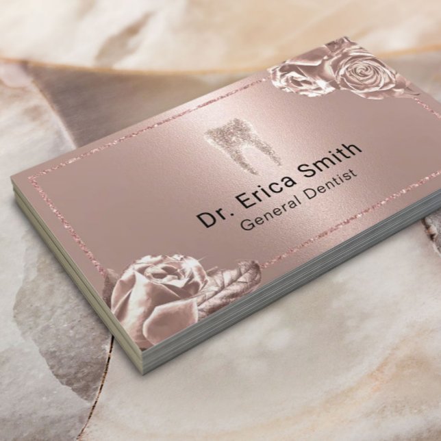 Carte De Visite Dentiste moderne Rose Gold Floral Soins dentaires (Créateur téléchargé)