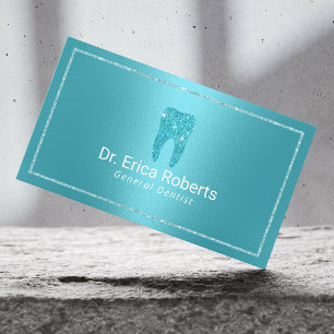 Carte De Visite Dentiste Moderne Turquoise Métallisé Cabinet Denta
