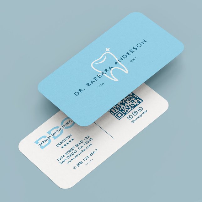Carte De Visite Dentiste Orthodontiste minimaliste Sky Blue Tooth (Minimal Orthodontist Dentist Sky Blue Tooth Business Card
)