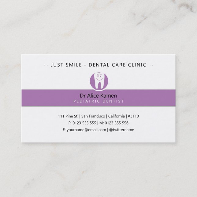 Carte De Visite Dentiste pédiatrique | Lavande de pratique dentair (Devant)
