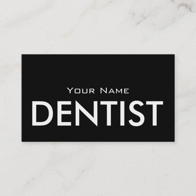 Carte De Visite Dentiste, Simple Chic Texte Blanc Noir (Devant)