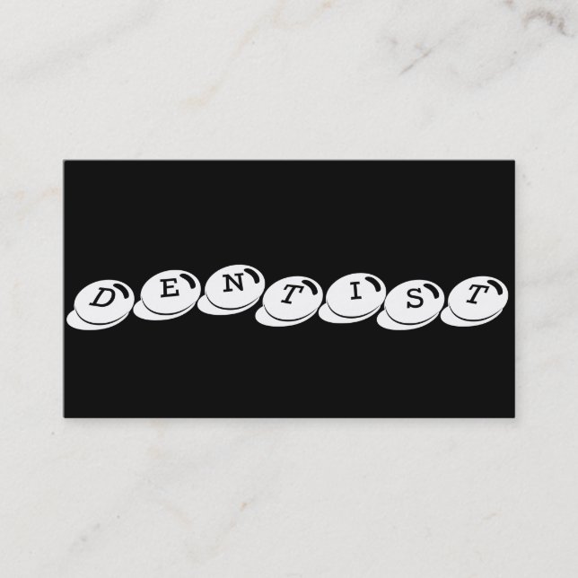 Carte De Visite Dentiste, Simple Chic Texte Blanc Noir (Devant)
