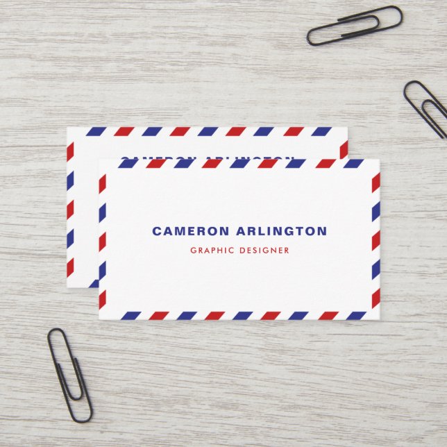 Carte de visite d'enveloppe de courrier aérien rou (Devant/Arrière en situation)