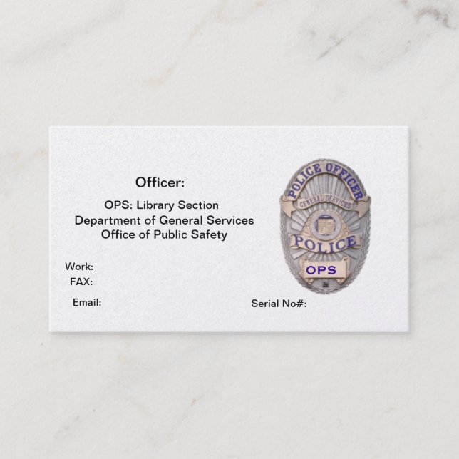 Carte De Visite Département de bureau de services généraux de (Devant)