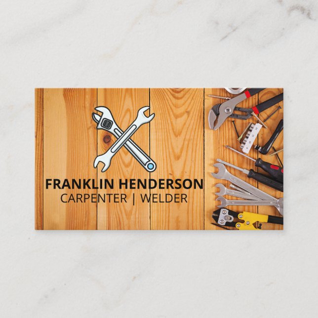 Carte De Visite Dépouille | Outils sur table en bois (Devant)