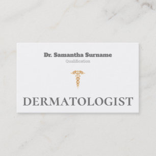 Carte De Visite dermatologue blanc gris de caducée d'or Médicale