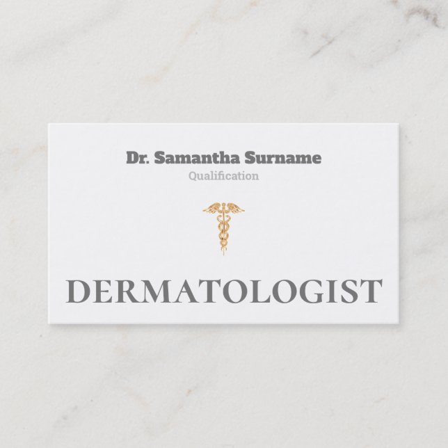 Carte De Visite dermatologue blanc gris de caducée d'or Médicale (Devant)