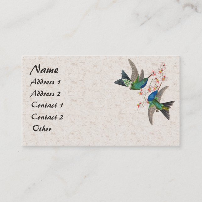 Carte de visite des fleurs d'oiseaux colibris bleu (Devant)