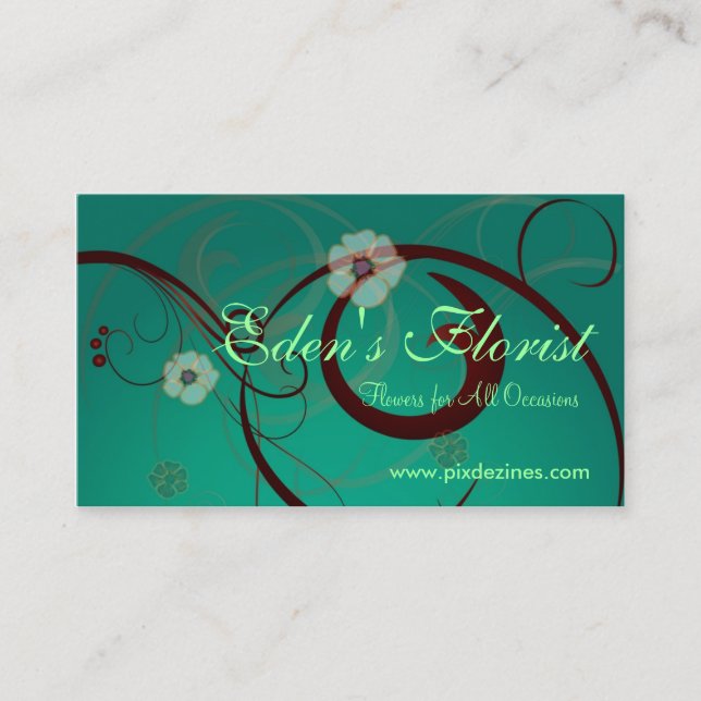 Carte De Visite Des frissons florales, du vert Turquoise (Devant)