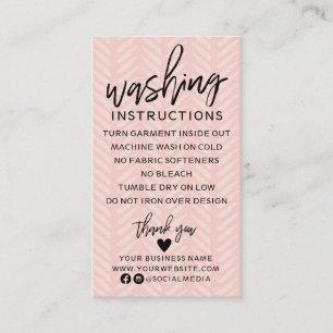Carte de visite des instructions de lavage rose de