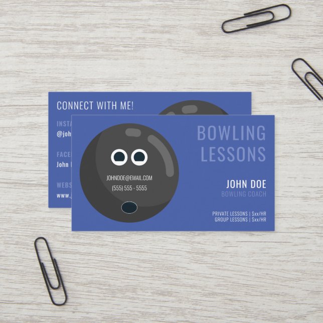 Carte de visite des leçons de bowling pour les ent (Devant/Arrière en situation)