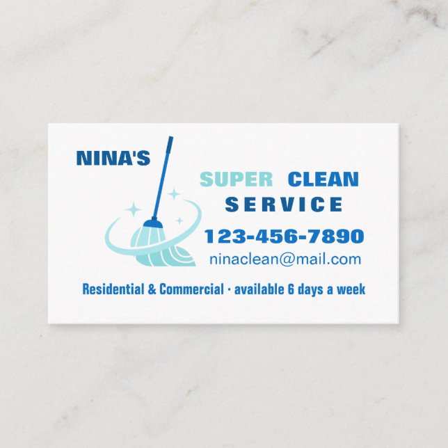 Carte de visite des services de nettoyage Super Cl (Devant)