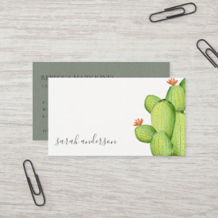 CARTE DE VISITE DÉSERT D'EAU VERTE MONOGRAMME DE FLEURS CACTUS
