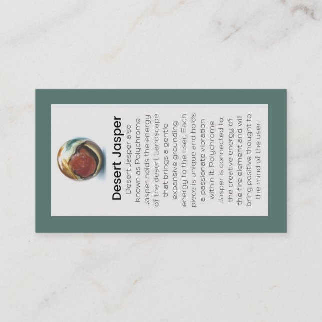 Carte De Visite Desert Jasper Cristal Signification Bijoux Display (Devant)