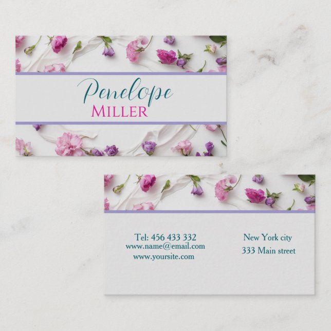carte de visite design avec boutons de fleurs (Devant / Derrière)