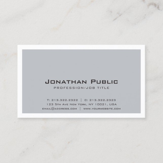 Carte De Visite Design blanc gris créatif moderne élégant (Devant)