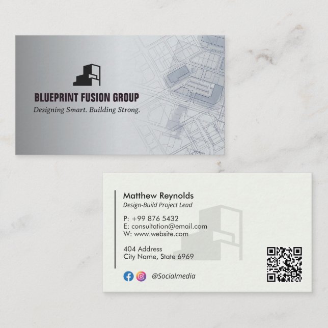 Carte De Visite Design-Build Firms Business | Grey Minimalist (Devant / Derrière)