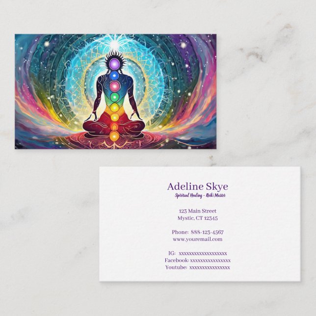 Carte De Visite design chakra mystique en couleurs vives (Devant / Derrière)