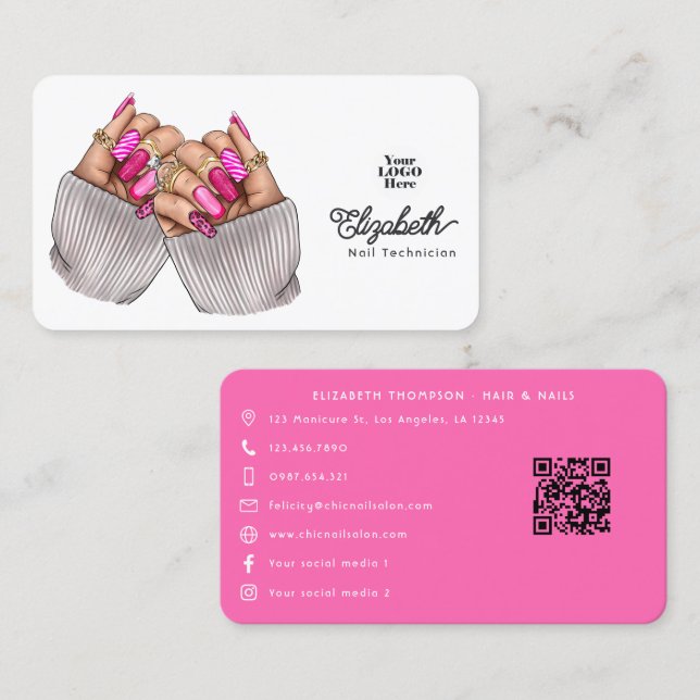 Carte De Visite Design Chic Chic Nail Rose Chic Salon (Devant / Derrière)