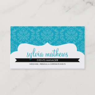 CARTE DE VISITE design damask motif aqua bleu