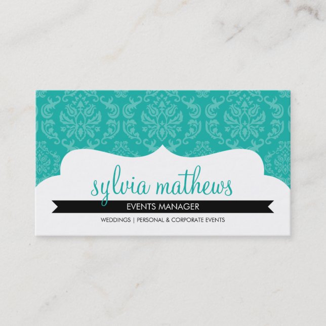 CARTE DE VISITE design damask motif jade vert (Devant)