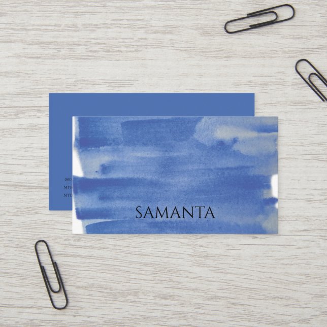 Carte De Visite Design d'aquarelle bleu (Devant/Arrière en situation)
