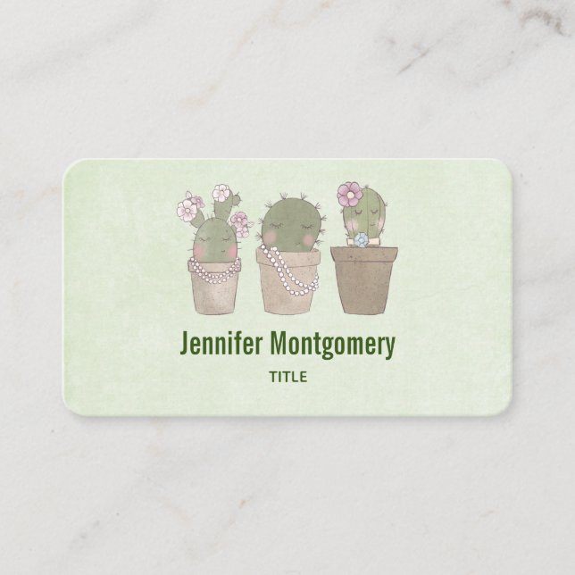 Carte De Visite Design d'aquarelle Trio Cactus Trio mignon et sour (Devant)