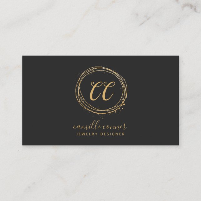 Carte De Visite Design de bijoux moderne Faux Gold Foil Black (Devant)