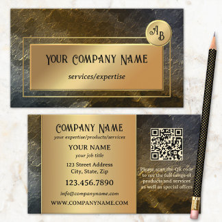 Carte De Visite Design de monogramme professionnel QR métallisé or
